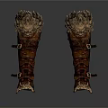 Ornate Medieval Leather Arm Guards Featuring Flame Shaped Decoration And Metallic Details