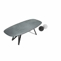 Modern Sleek Dining Table With Smooth Stone Top And Black Metal Crossed Legs