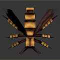 3D Pixel Art Style Bee with Yellow Black Stripes and Pink Wings