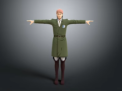 Game or Movie Character with Pink Hair in Green Long Coat and Arms Outstretched 3d model