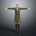 Game or Movie Character with Pink Hair in Green Long Coat and Arms Outstretched