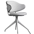Modern Beige Chair With Curved Backrest White Metal Base And Decorative Balls