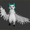 Friendly Anthropomorphic Owl 3D Character Model With Teal Head White Body And Spread Wings