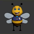 Cute Cartoon Bee Character With Yellow Body Black Eyes Blue Bow Tie and Wings