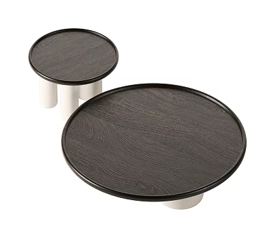 Modern Round Coffee Tables with Dark Wooden Tabletop and White Cylindrical Legs 3d model