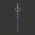 Elegant Ornate Decorative Sword With Blue Blade And Gold Embellished Hilt