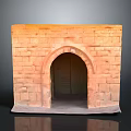 Scenic Landscape With Red Brick Arched Archway Structure And Gray Background 3d model