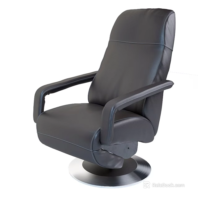 Modern Black Leather Leisure Chair With Armrests And Swivel Base Design 3d model 