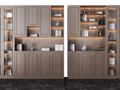 Modern Wooden Bookcase With LED Lighting Decorative Items And Book Storage 3d model