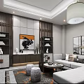 Modern Chinese Living Room Interior With L shaped Sofa Round Coffee Table And Decorative Elements