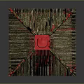 Traditional Architectural Structure With Red Spire And Multi Layered Straw Like Roof