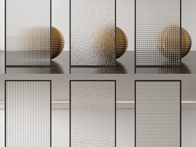 Modern Decorative Glass Room Dividers With Textured Patterns And Metal Frames 3d model