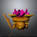 Cute Cartoon Character With Orange Body Pink Yellow Flower Head And Lightning Element