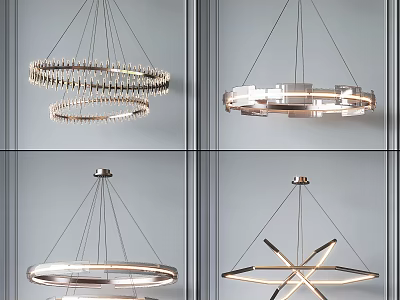 Modern Pendant Lights With Ring Shaped Metal Frames And Glass Details For Interior 3d model