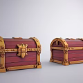 Two Red Wooden Treasure Chests With Gold Accents Metal Clasps And Vintage Design