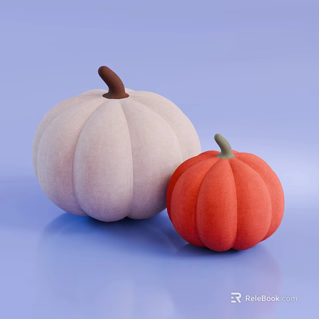 Cute Pumpkin Shaped Decorative Pillows in Light Beige and Orange on Light Blue Background 3d model 