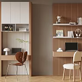 Modern Home Office Interior With Desks Chairs Shelves And Decorative Plants