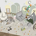 Cozy Children's Room Interior With Teepee Tent Stuffed Animals Colorful Balloons And Building Blocks