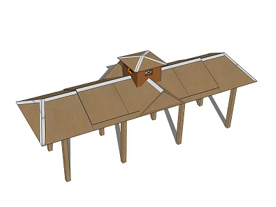 Wooden Pavilion Model With Sloped Roof Panels And Support Legs Structure 3d model