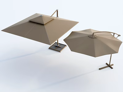 Outdoor Brown Umbrellas With Different Designs And Metal Stand Structures 3d model