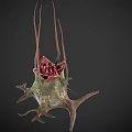 Game and Movie Monster Character With Green Body Red Tentacles And Bioluminescent Mouth