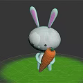 Cartoon Rabbit Character Holding Orange Carrot Standing On Green Grass Against Dark Background