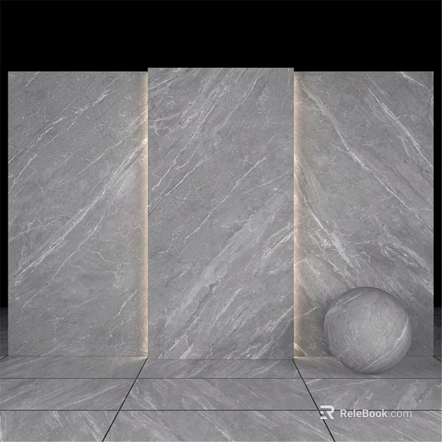 Gray Marble Wall Panels With Decorative Sphere And Ambient Lighting On Floor 3d model 