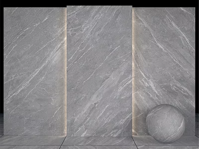 Gray Marble Wall Panels With Decorative Sphere And Ambient Lighting On Floor 3d model
