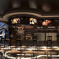 Elegant Modern Bar Interior With Dark Wooden Counter Wine Racks High Stools And Ambient Lighting