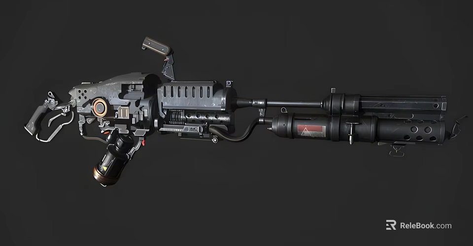 Tactical Machine Gun with Metal Barrel Tactical Grip and Mechanical Components 3d model 