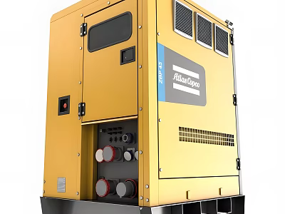 Atlas Copco Yellow Industrial Generator With Control Panel And Cooling Vents 3d model