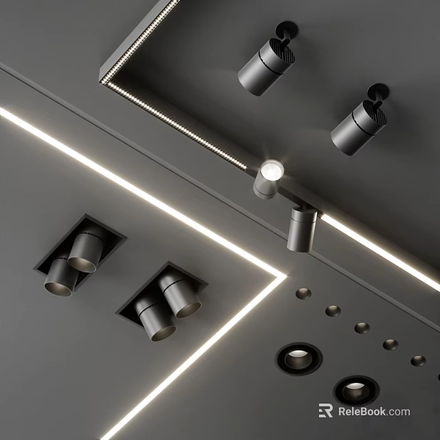 Downlights and Spotlights Modern Ceiling Interior Design With Sleek Recessed Installation and Lighting Fixtures 3d model 