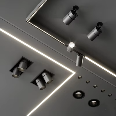 Downlights and Spotlights Modern Ceiling Interior Design With Sleek Recessed Installation and Lighting Fixtures 3d model