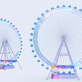 Colorful Ferris Wheel Amusement Ride With Decorative Base And Small Pavilions