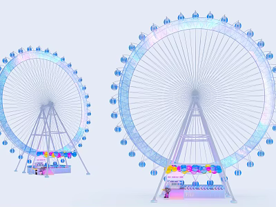 Colorful Ferris Wheel Amusement Ride With Decorative Base And Small Pavilions 3d model
