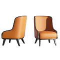 Two Modern Orange Leather Armchairs with Black Frame and Comfortable Design 3d model