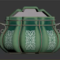 Vintage Green Ceramic Container With White Floral Patterns And Metal Handles