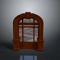 Traditional Brown Arched Door With Ornate Carved Design And Glass Panels