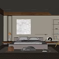 Cozy Modern Bedroom Interior Design With Wooden Ceiling King Bed And Abstract Wall Art