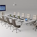 Modern Conference Table With Ergonomic Chairs Laptop And Projector Screen 3d model