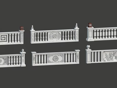 White Stone Balustrades With Carved Patterns Various Designs And Decorative Railings 3d model