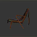 Brown Fabric Leisure Chair With Wooden Armrests And Colorful Geometric Pattern Cushion