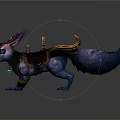 Fantasy Standing Purple Blue Fox With Ornate Golden Gear And Blue Gemstone