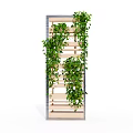 Vertical Wooden Garden Shelf With Green Hanging Plants And Layers