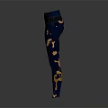 High Waist Navy Blue Leggings With Stylish Gold Abstract Print Design