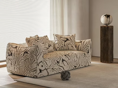 Modern Two Seater Sofa With Marble Pattern Cushions And Metal Sphere Decor 3d model