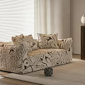 Modern Two Seater Sofa With Marble Pattern Cushions And Metal Sphere Decor