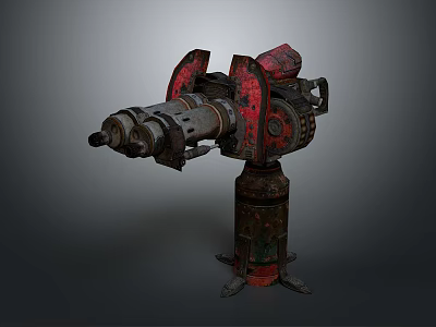 Vintage Rusted Industrial Machine With Drill Head Red Components And Metal Base 3d model