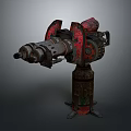 Vintage Rusted Industrial Machine With Drill Head Red Components And Metal Base