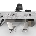 Modern Office Desk Setup With Laptop Table Lamp And Two Chairs